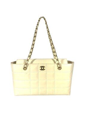 Chanel Shoulder Bag CC Logo Choco Bar Enamel White